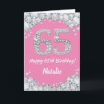 Happy 65th Birthday Pink and Silver Glitter Card<br><div class="desc">Happy 65th Birthday Pink and Silver Glitter Card with personalised name. For further customisation,  please click the "Customise it" button and use our design tool to modify this template.</div>