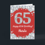 Happy 65th Birthday Red and Silver Glitter Card<br><div class="desc">Happy 65th Birthday Red and Silver Glitter Card with personalised name. For further customisation,  please click the "Customise it" button and use our design tool to modify this template.</div>