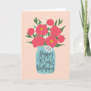 Happy 65th Birthday Step Mum w Mason Jar of Flower Card