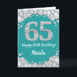 Happy 65th Birthday Teal and Silver Glitter Card<br><div class="desc">Happy 65th Birthday Teal Turquoise Aqua and Silver Glitter Card with personalised name. For further customisation,  please click the "Customise it" button and use our design tool to modify this template.</div>