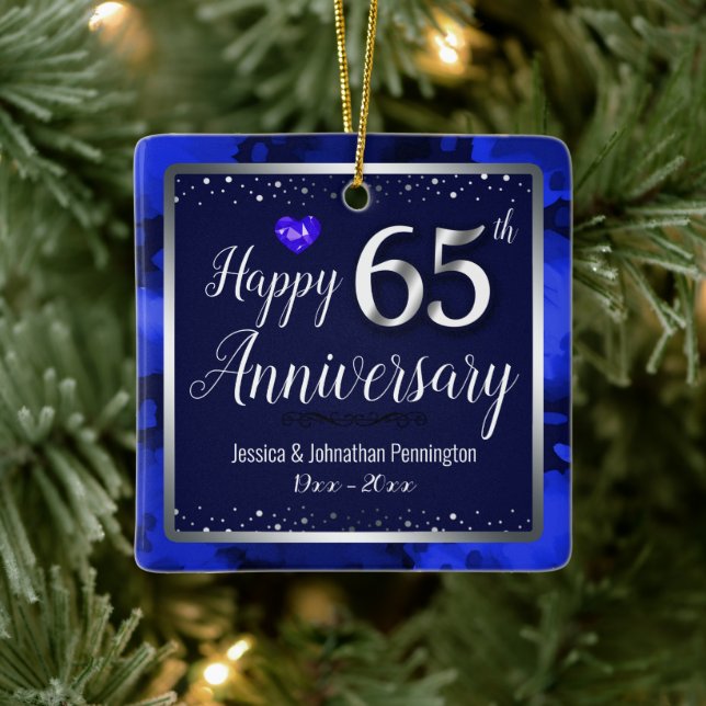 Happy 65th Wedding Anniversary Custom Name Ceramic Ornament (Tree)