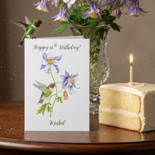 Happy 66th Birthday Columbine with Hummingbird Card