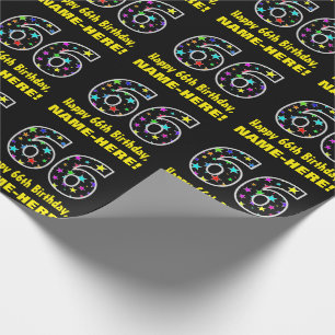Happy 66th Birthday, Fun Colourful Stars Pattern 6 Wrapping Paper
