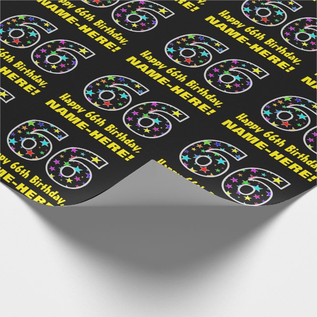 Happy 66th Birthday, Fun Colourful Stars Pattern 6 Wrapping Paper (Corner)