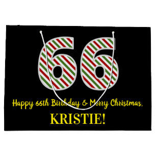 Happy 66th Birthday & Merry Christmas, Custom Name Large Gift Bag