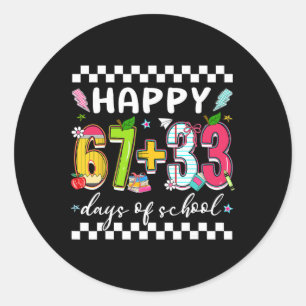 Happy 67 + 33 Days Of School Funny 67 Meme Girl Ki Classic Round Sticker