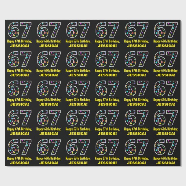 Happy 67th Birthday, Fun Colourful Stars Pattern 6 Wrapping Paper (Flat)