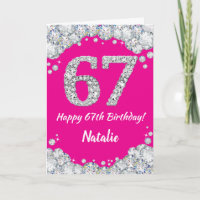 Happy 67th Birthday Hot Pink and Silver Glitter