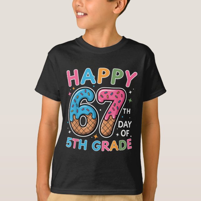 Happy 67th Day Of 5th Grade Ice Cream Drip 67 Days T-Shirt (Front)