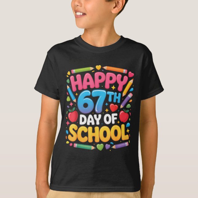 Happy 67th Day Of School Cute Teacher Student Desi T-Shirt (Front)