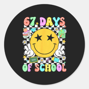 Happy 67th Day Of School Vibes Smile Face 67 Days  Classic Round Sticker
