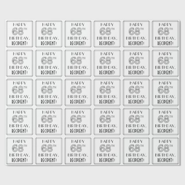 HAPPY 68TH BIRTHDAY; Art Deco Style; Custom Name Wrapping Paper (Seam)