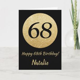 Happy 68th Birthday Black and Gold Glitter Card