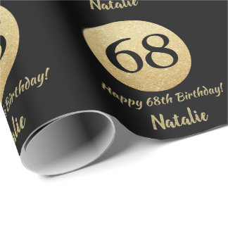 Happy 68th Birthday Black and Gold Glitter Wrapping Paper