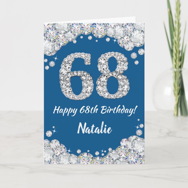 Happy 68th Birthday Blue and Silver Glitter Card (Front)