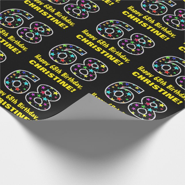 Happy 68th Birthday, Fun Colourful Stars Pattern 6 Wrapping Paper (Corner)
