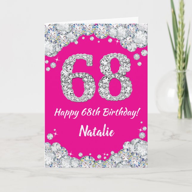 Happy 68th Birthday Hot Pink and Silver Glitter Card (Front)
