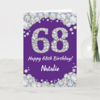 Happy 68th Birthday Purple and Silver Glitter Card