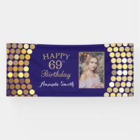 Happy 69th Birthday Banner. Navy Blue Gold Photo
