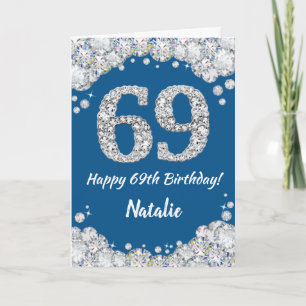 Happy 69th Birthday Blue and Silver Glitter Card