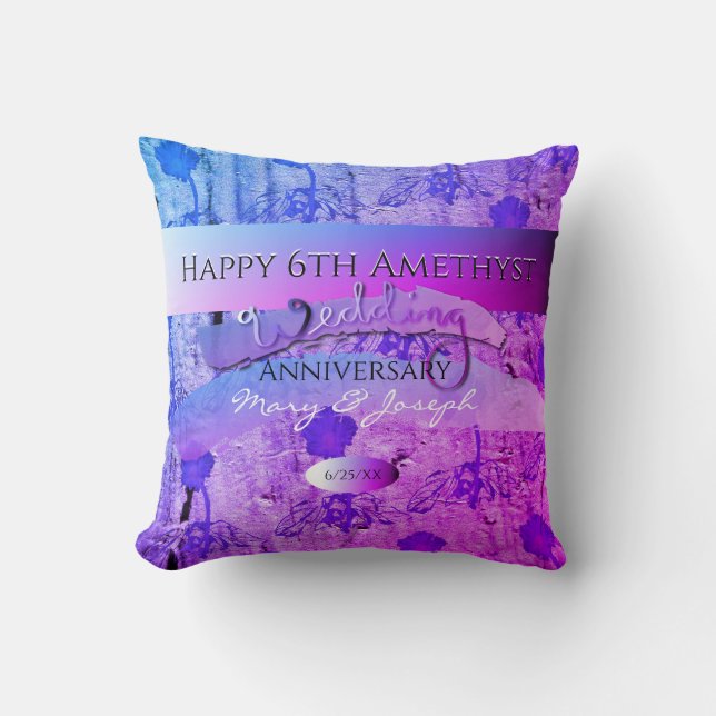 "Happy 6th Amethyst Wedding Anniversary" Cushion (Front)