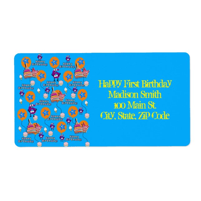 Happy 6th Birthday Address Labels, Blue &Yellow (Front)