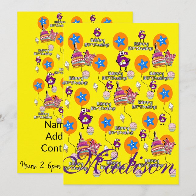 Happy 6th Birthday Invitation Birthday #6 (Front/Back)