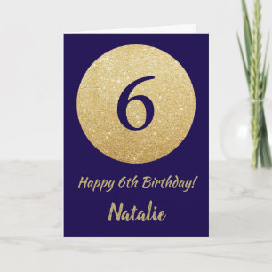 Happy 6th Birthday Navy Blue and Gold Glitter Card