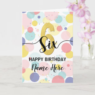 Happy 6th Birthday Pastel Rainbow Gold Girl Card