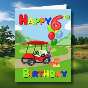 Happy 6th Birthday Red Boys Golf Card