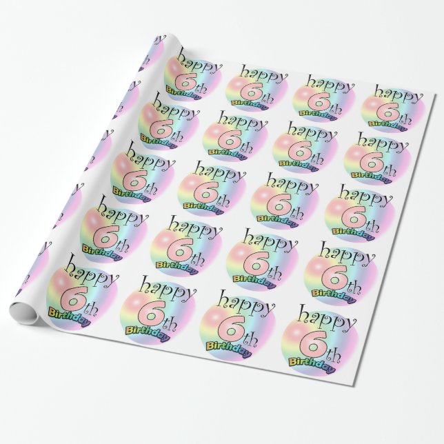 Happy 6th Birthday (roze) Wrapping Paper (Unrolled)