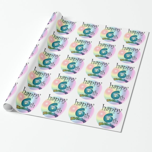 Happy 6th Birthday Wrapping Paper (Unrolled)