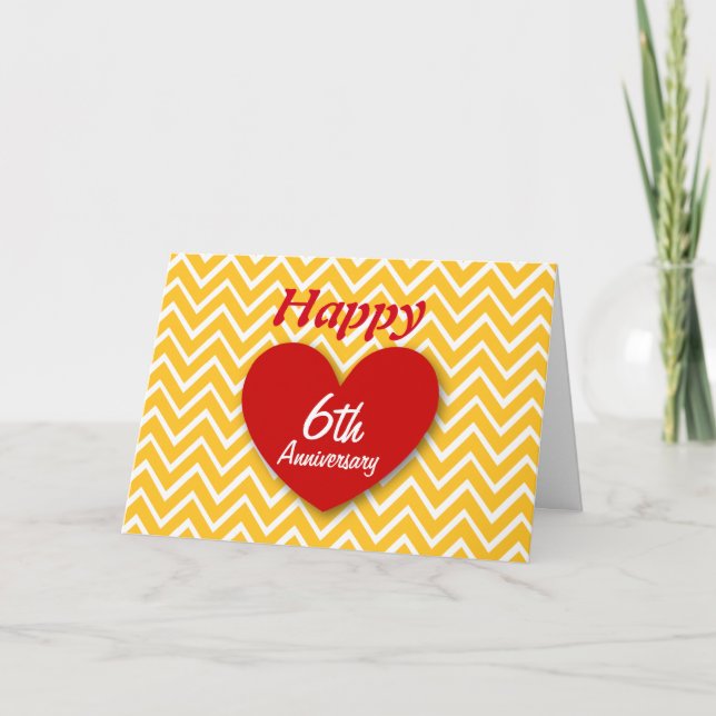 Happy 6th Wedding Anniversary Gold Chevrons B06 Card (Front)