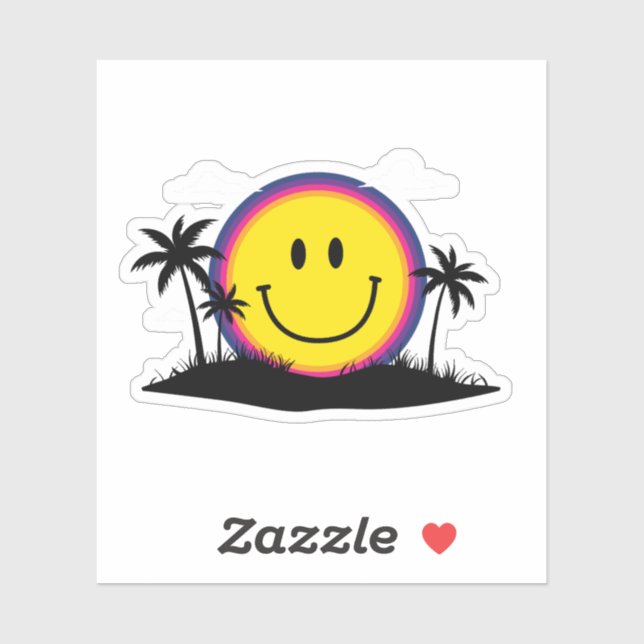 Happy 70s  Retro Smiley Face Sunset Beach Vibes (Sheet)