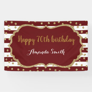 Happy 70th Birthday Banner Burgundy Gold Glitter