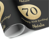 Happy 70th Birthday Black and Gold Glitter