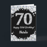 Happy 70th Birthday Black and Silver Glitter Card<br><div class="desc">Happy 70th Birthday Black and Silver Glitter Card with personalised name. For further customisation,  please click the "Customise it" button and use our design tool to modify this template.</div>