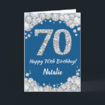 Happy 70th Birthday Blue and Silver Glitter Card<br><div class="desc">Happy 70th Birthday Blue and Silver Glitter Card with personalised name. For further customisation,  please click the "Customise it" button and use our design tool to modify this template.</div>