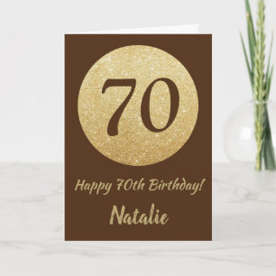 Happy 70th Birthday Brown and Gold Glitter Card