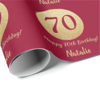 Happy 70th Birthday Burgundy Red and Gold Glitter