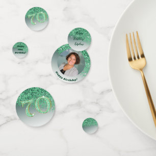 Happy 70th Birthday Chic Falling Green Glitter Confetti