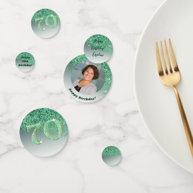 Happy 70th Birthday Chic Falling Green Glitter Confetti (Group)