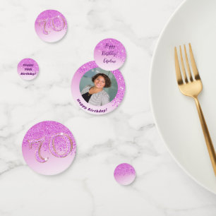 Happy 70th Birthday Chic Falling Pink Glitter Confetti