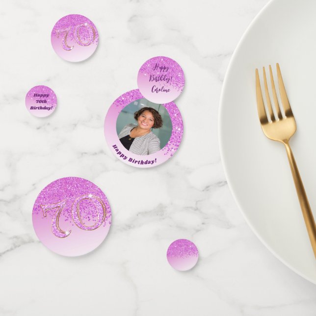 Happy 70th Birthday Chic Falling Pink Glitter Confetti (Group)