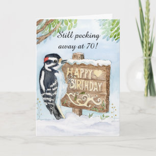 Happy 70th Birthday Downy Woodpecker Card