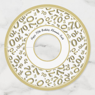 Happy 70th Birthday Gold and White Number Theme Wine Glass Tag