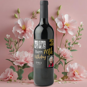 Happy 70th Birthday Gold Foliage 3 Photo  Wine Label