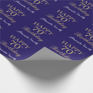 Happy 70th Birthday Gold Glitter and Navy Blue Wrapping Paper