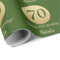 Happy 70th Birthday Green and Gold Glitter