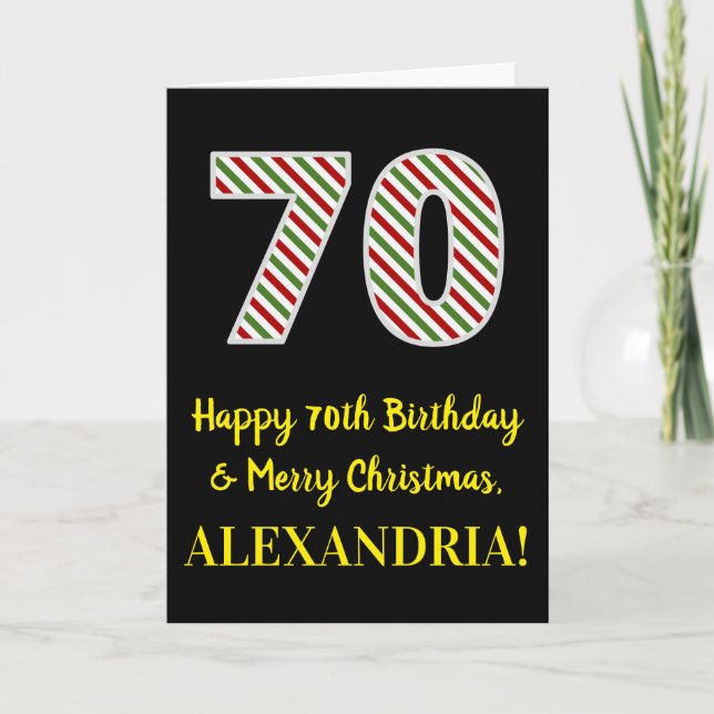 Happy 70th Birthday & Merry Christmas, Custom Name Card (Front)